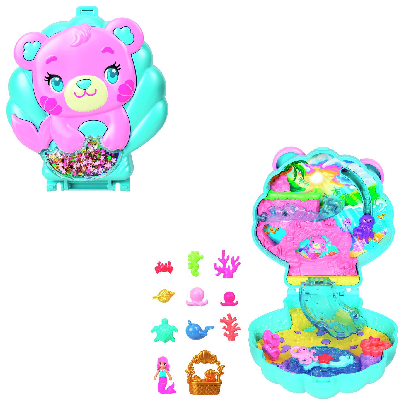 Polly Pocket Glitter Island Compact Playset & Mermaid Doll