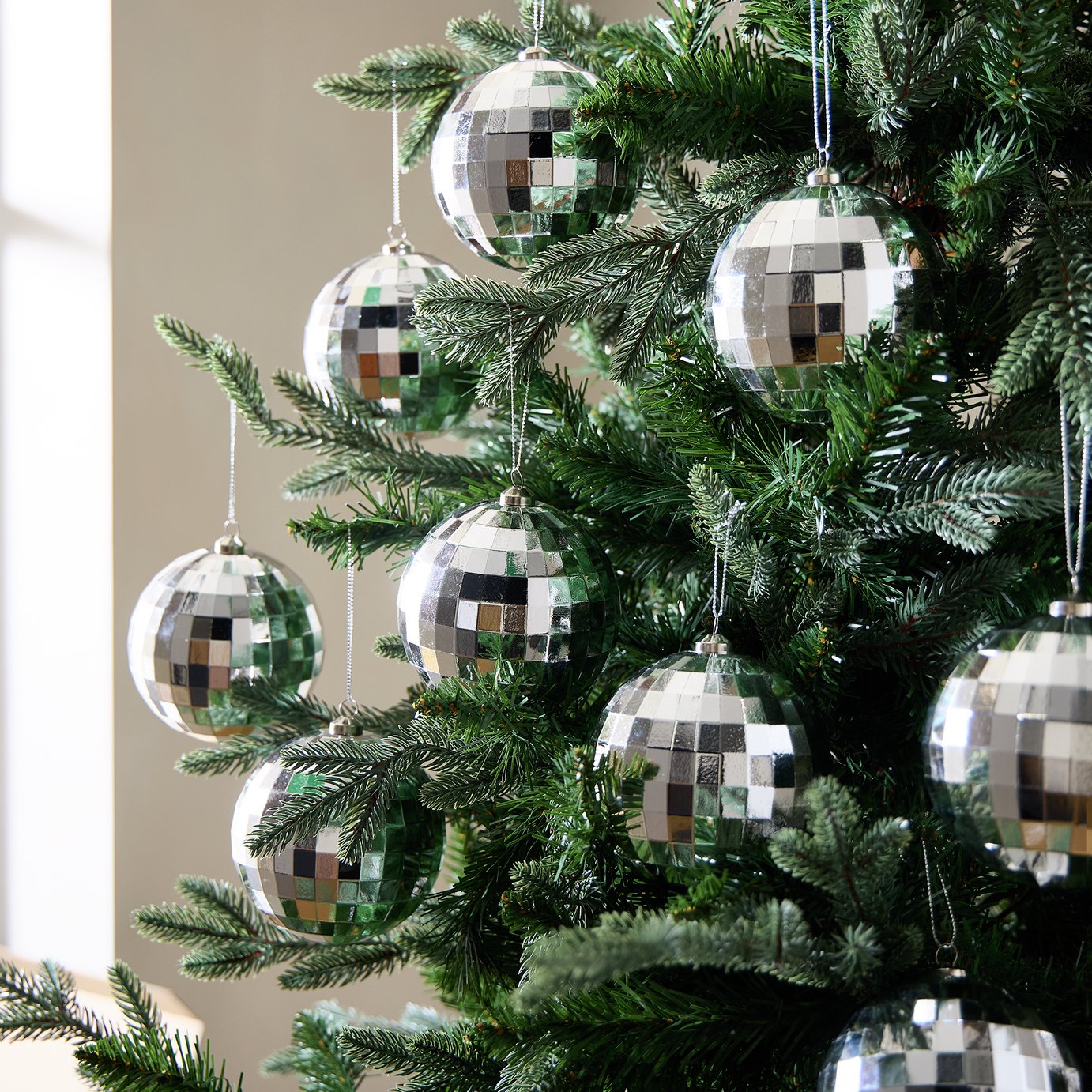 Habitat Pack of 9 Silver Faceted Disco Christmas Bauble