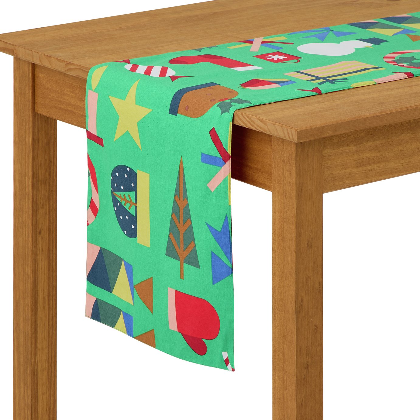 Habitat Festive Icons & Stripe Reversible Table Runner-Green