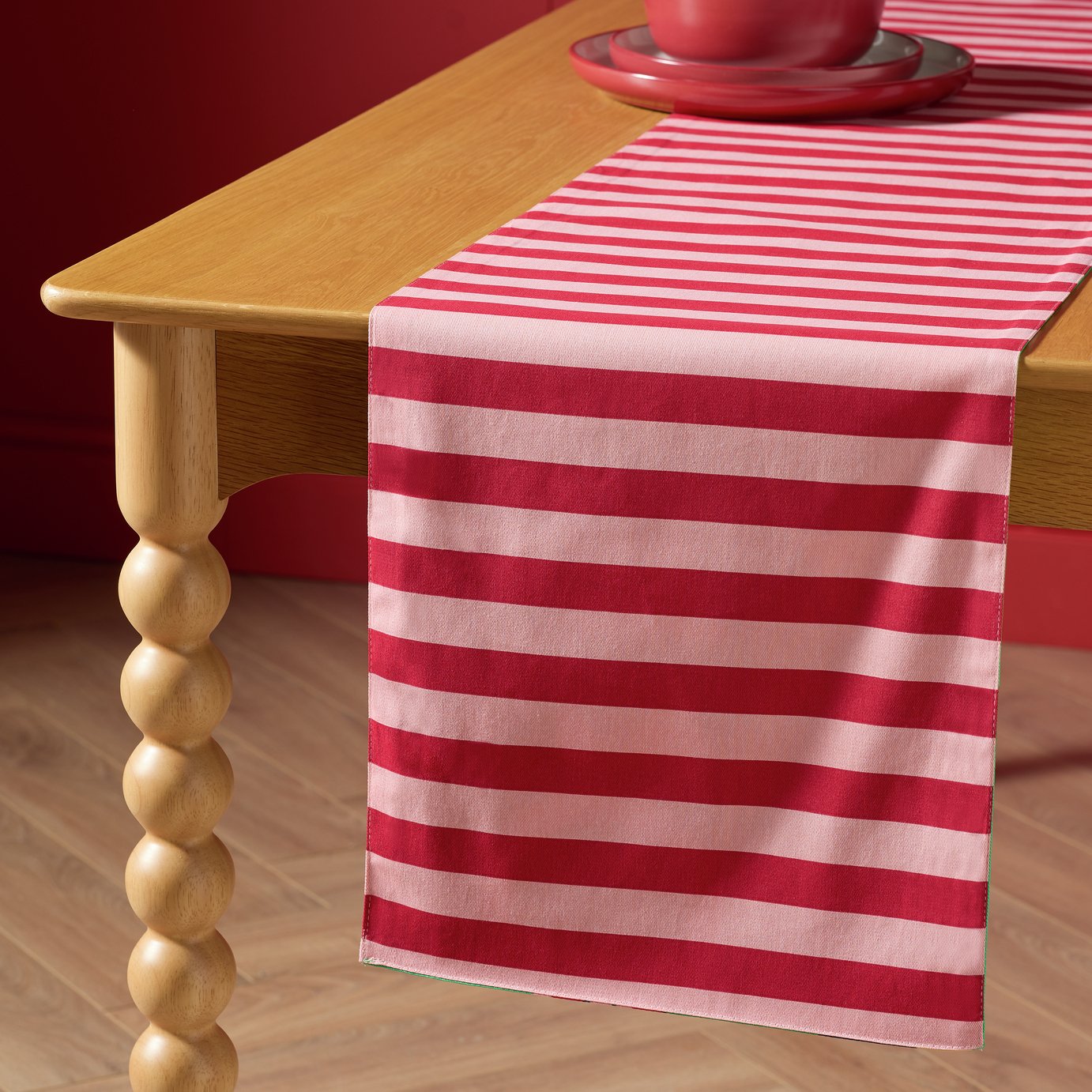 Habitat Festive Icons & Stripe Reversible Table Runner-Green