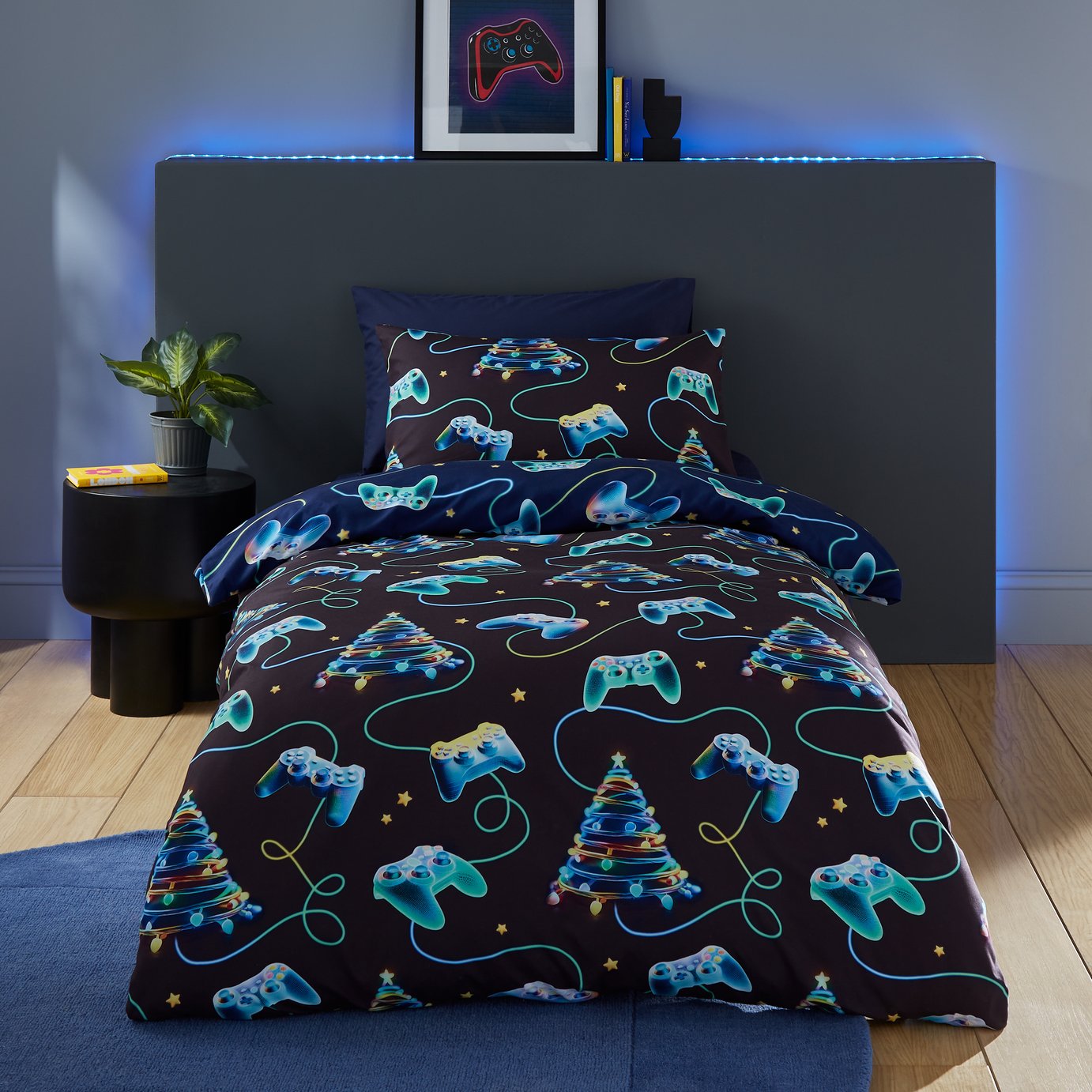 Catherine Lansfield Christmas Gamer Black Kids Bedding Set
