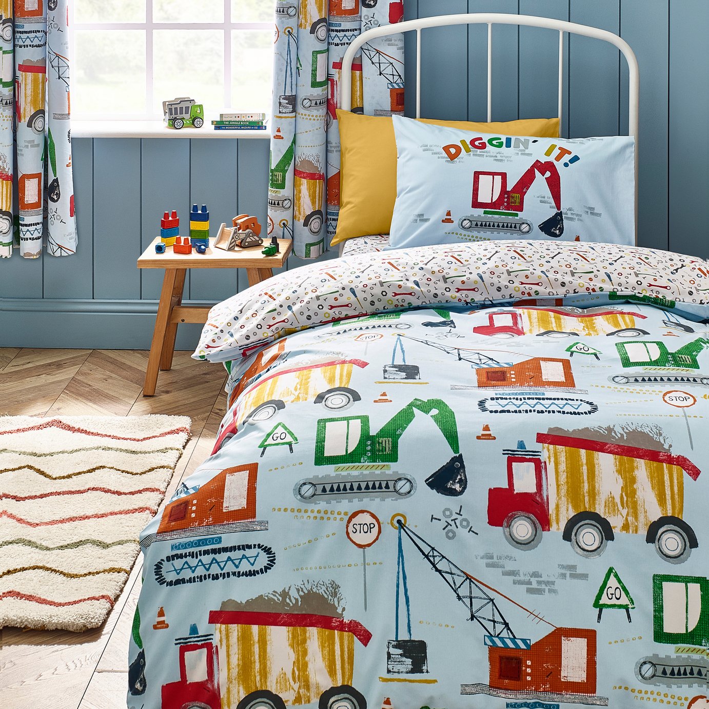 Catherine Lansfield Digger Dreams Blue Kids Bedding Set