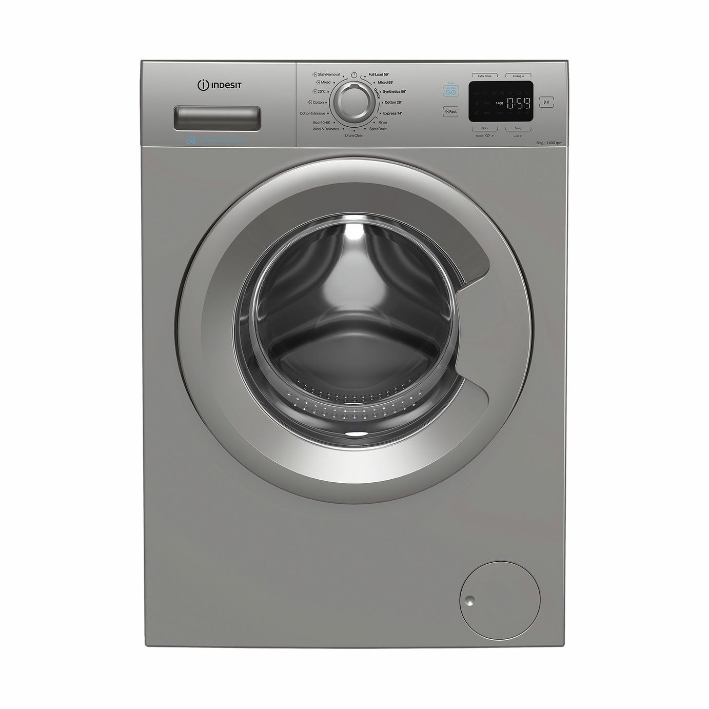 Indesit IP846SPUSH&GOUK 8KG 1400 Spin Washing Machine-Silver