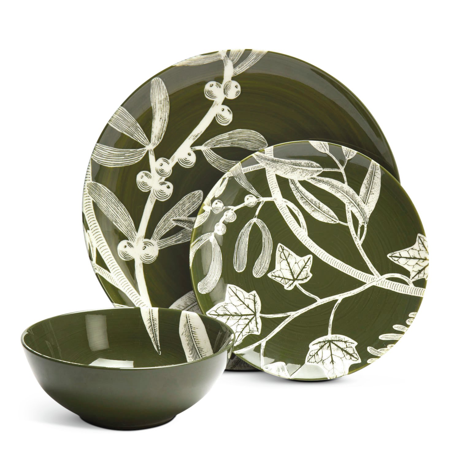 Habitat Floral 12 Piece Stoneware Dinner Set - Green