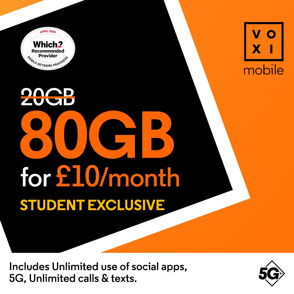 VOXI Student 80GB 30 Day Pay As You Go SIM Card
