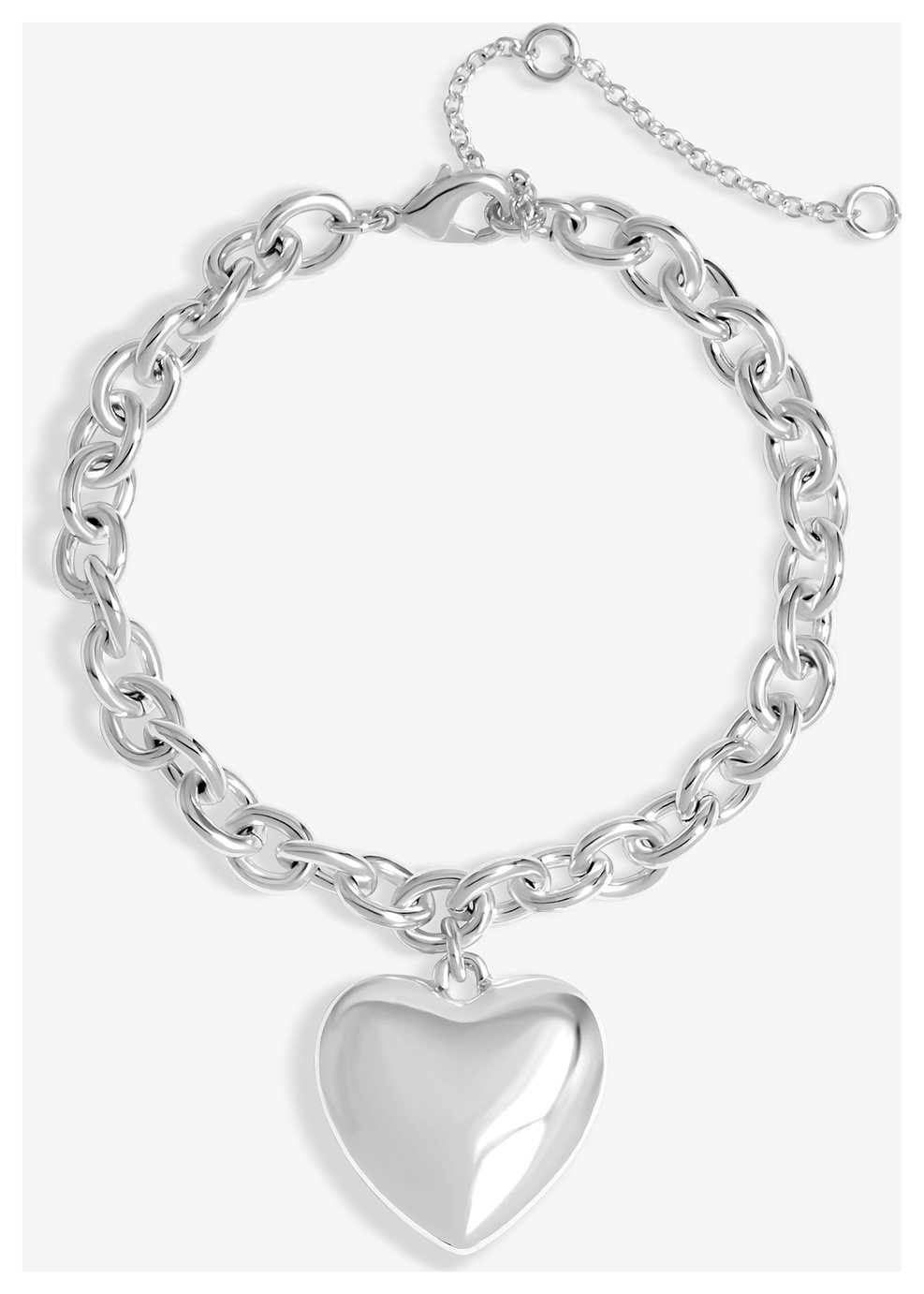 Lipsy Silver Polished Puffed Heart Double Chain Bracelet