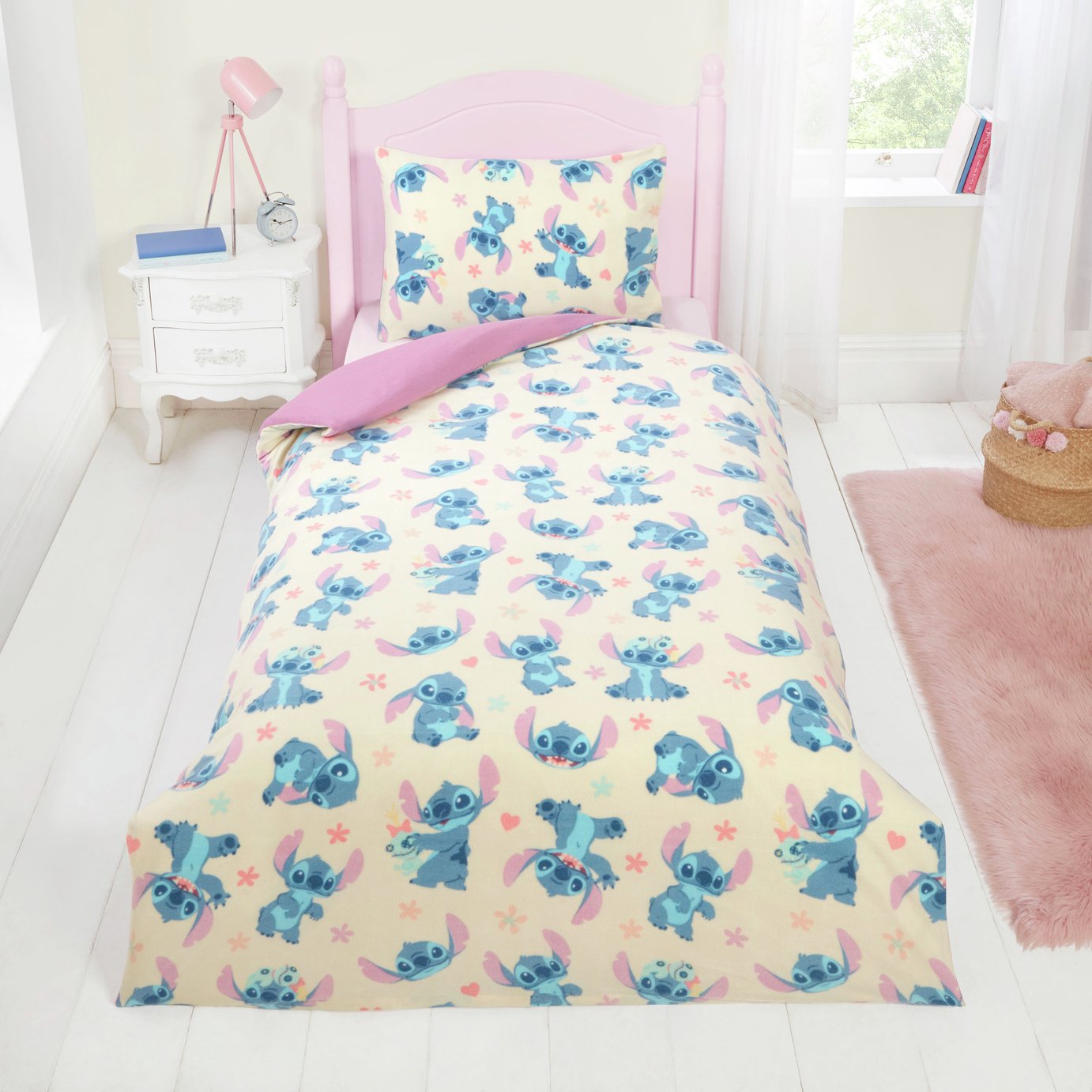 Disney Stitch Scrump Fleece Cream Kids Bedding Set - Single