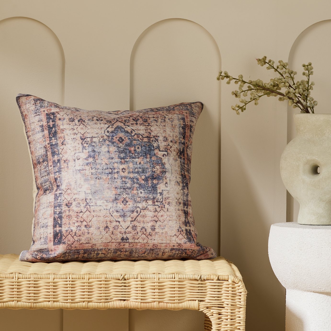 Habitat Chenille Tapestry Print Cushion - Cream - 43x43cm