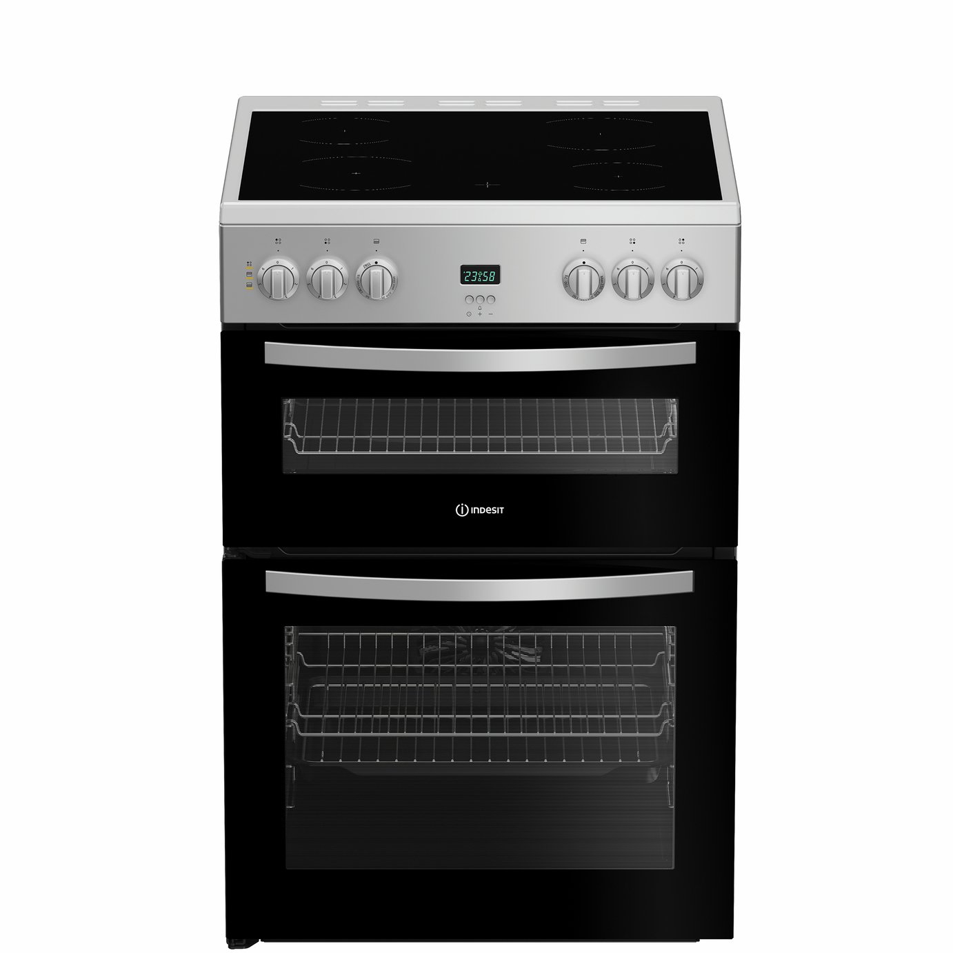 Indesit IDE6VDCS1 60cm Double Oven Electric Cooker - Silver