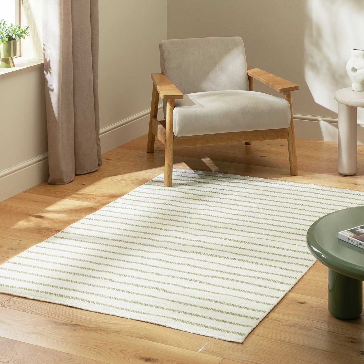 Habitat Stripe Green Flatweave Rug - 160x230cm