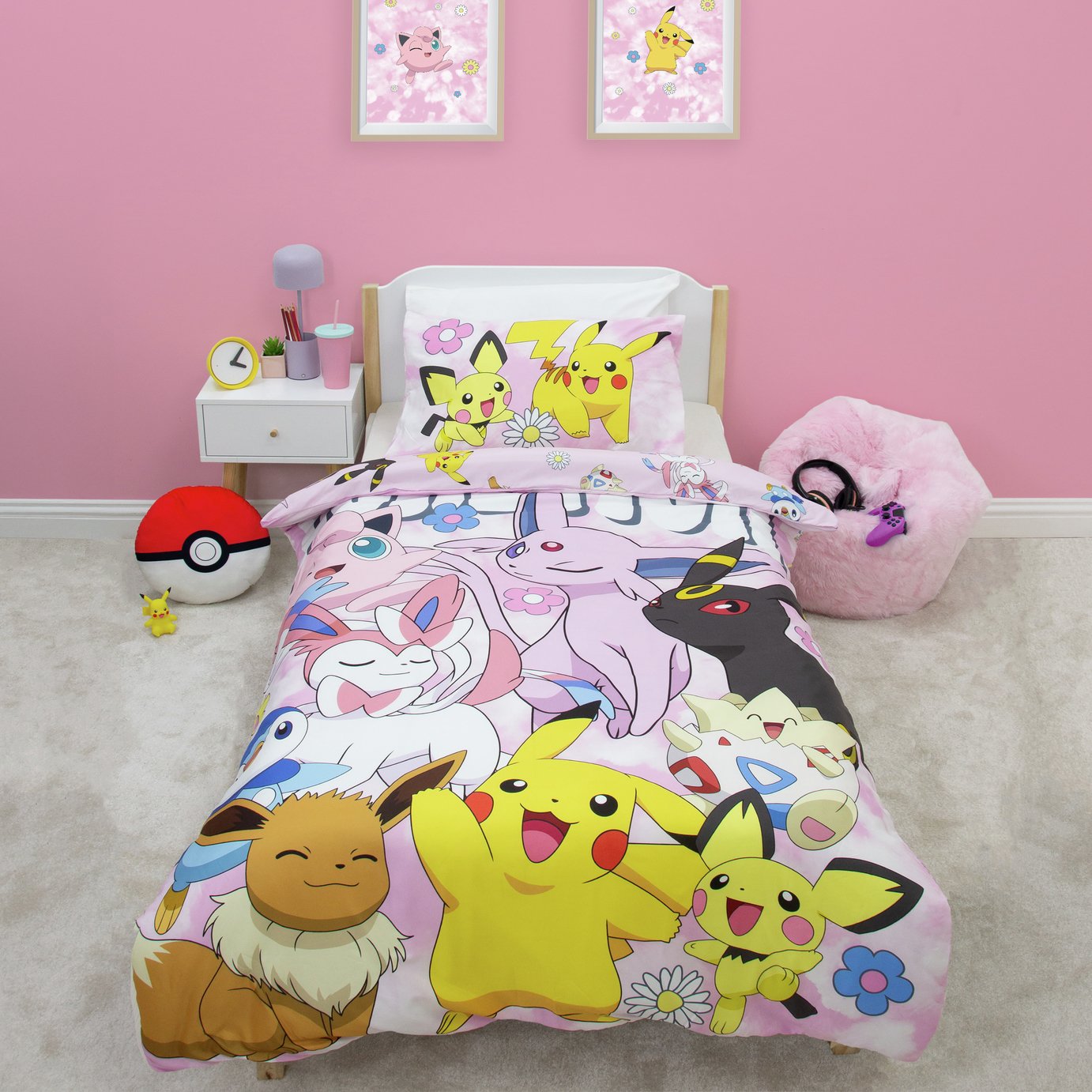 Pokemon Girl Panel Pink Kids Bedding Set - Single