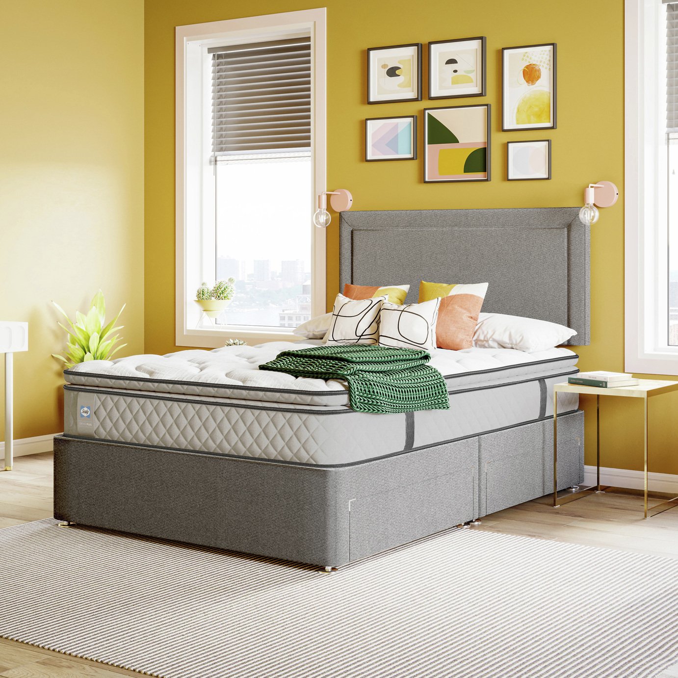 Sealy Pewter Kingsize Divan Bed - Grey