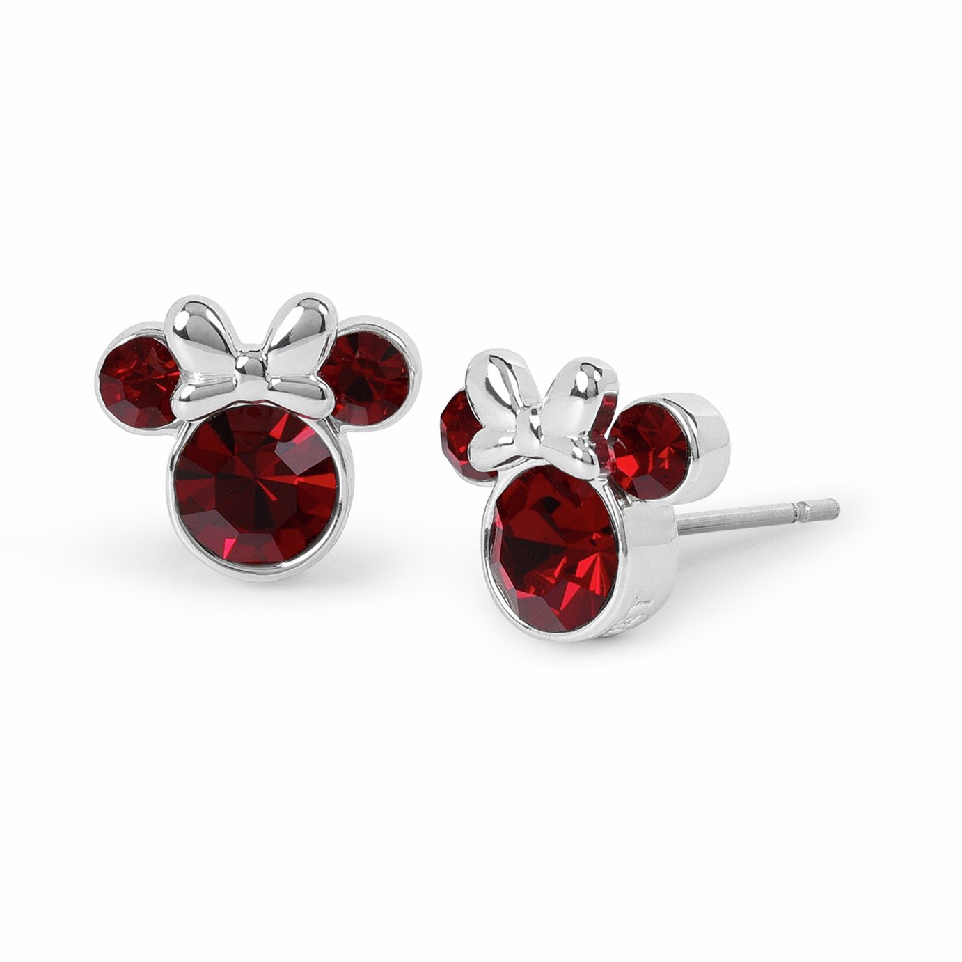 Disney Silver Plated Red Stone Minnie Mouse Stud Earrings