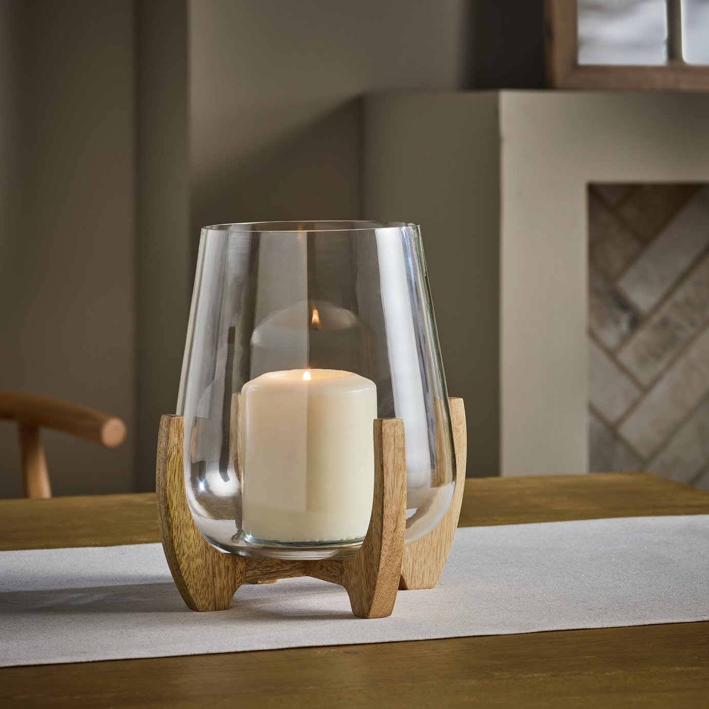 Habitat Small Hurricane Candle Holder with Wooden Legs