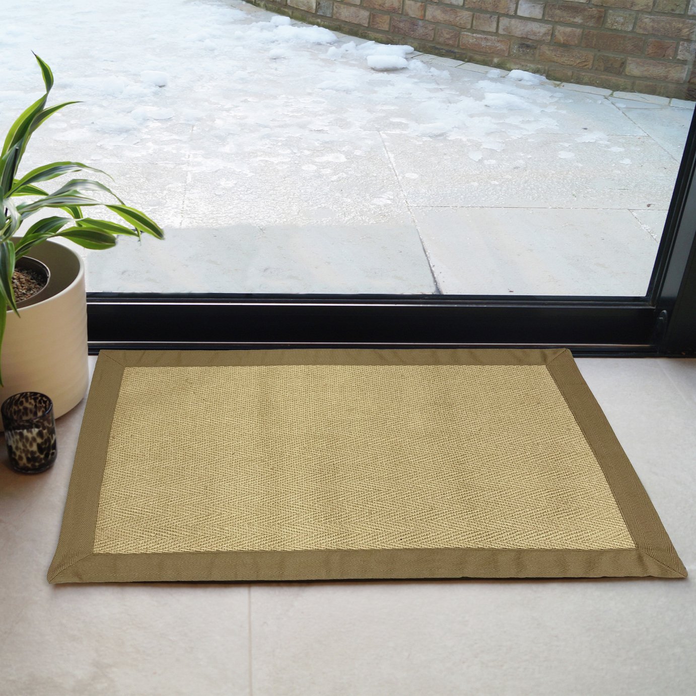 Mighty Mats Bordered Beige Doormat - 57x90cm