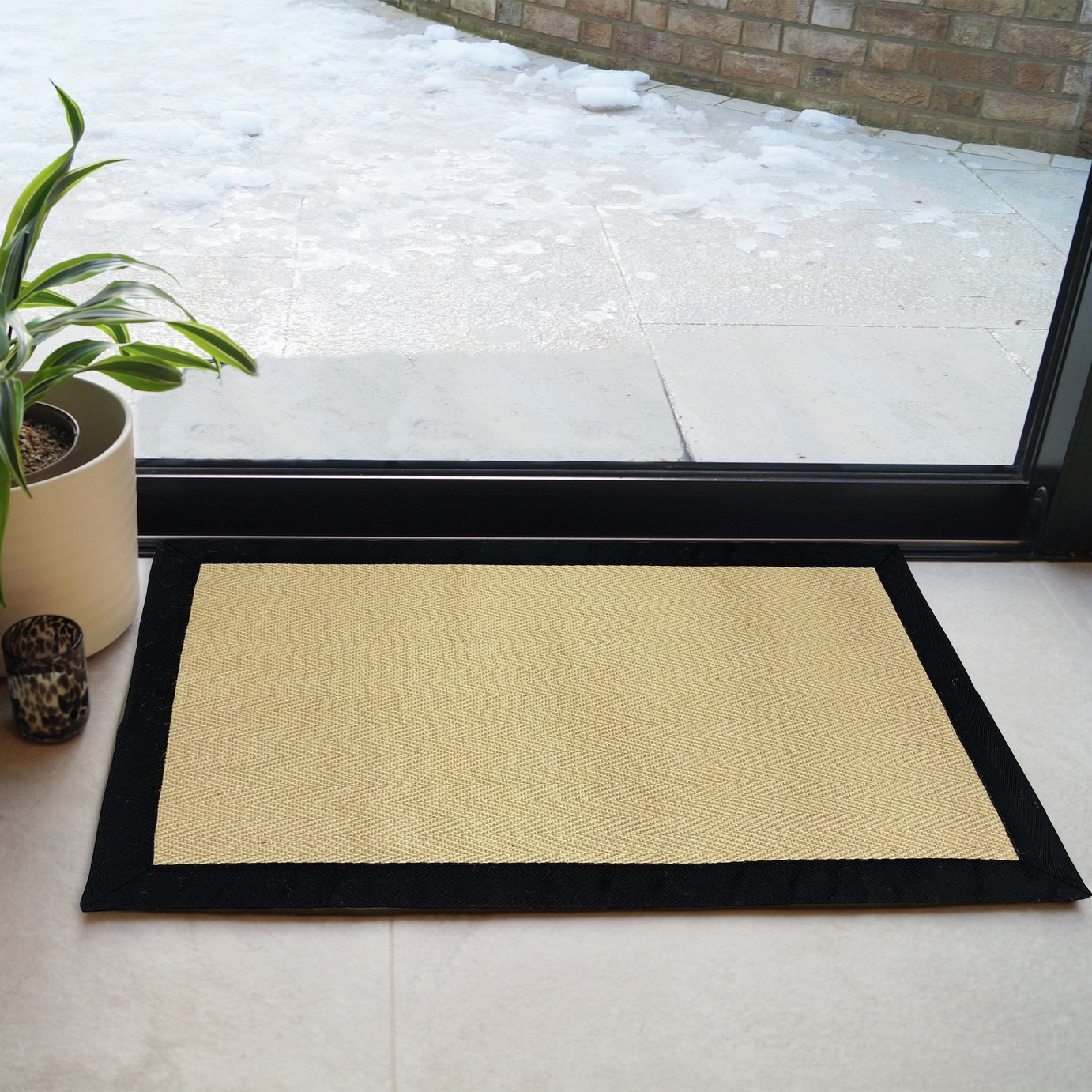 Mighty Mats Cotton Natural & Black Doormat - 57x90cm 