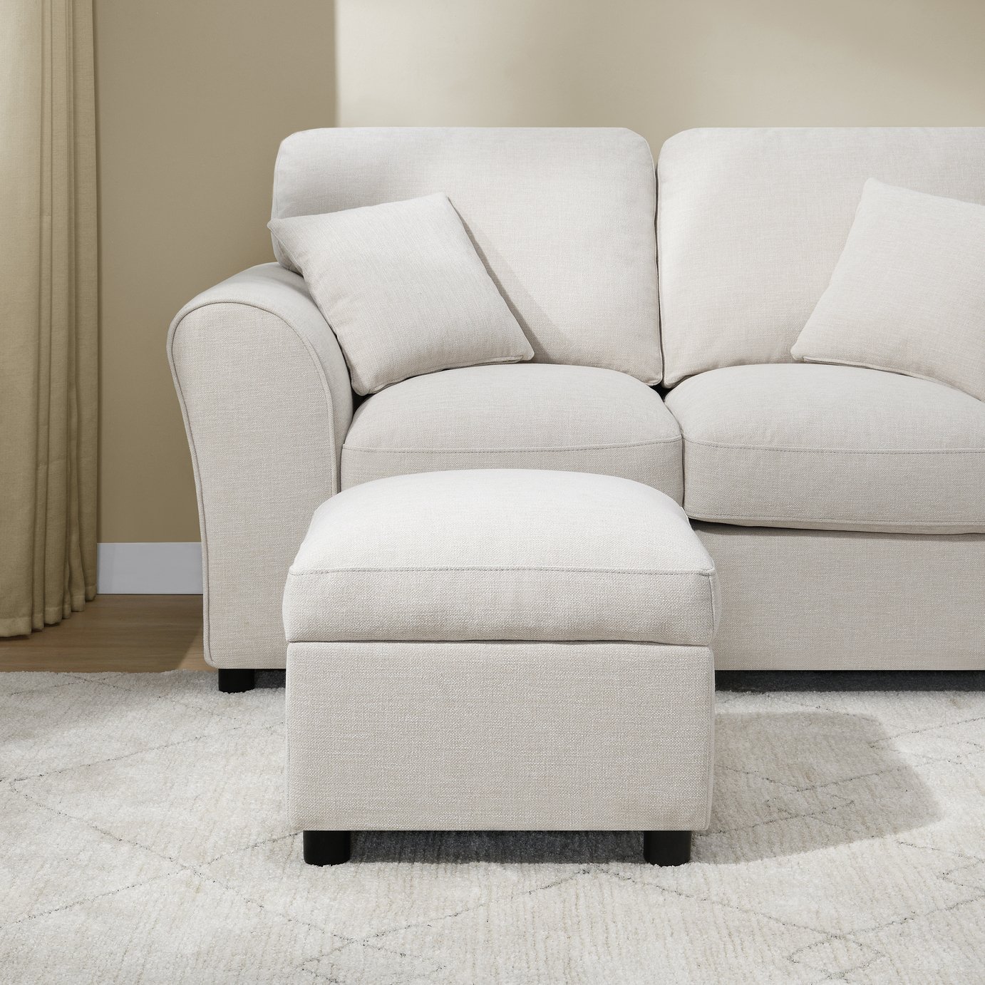 Argos Home Harry Fabric Storage Footstool - Natural