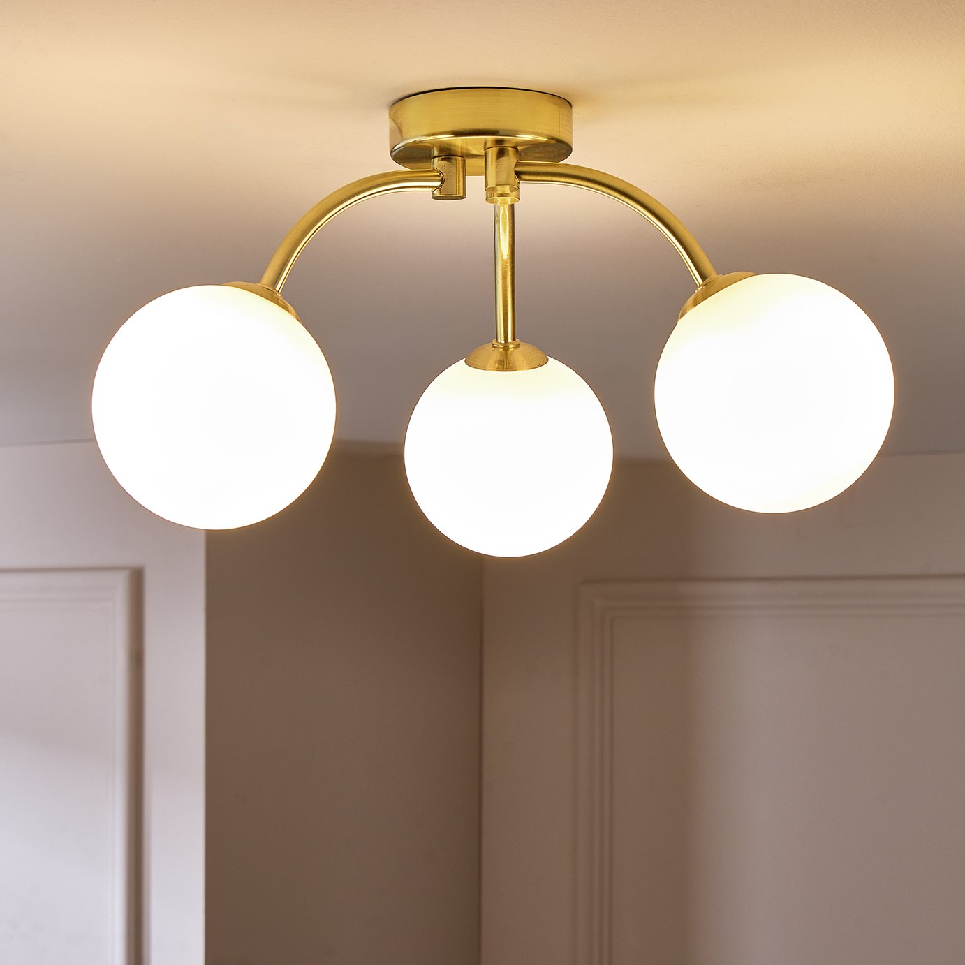 Argos Home Opal Ball 3 Light Flush to Ceiling Light - Brass
