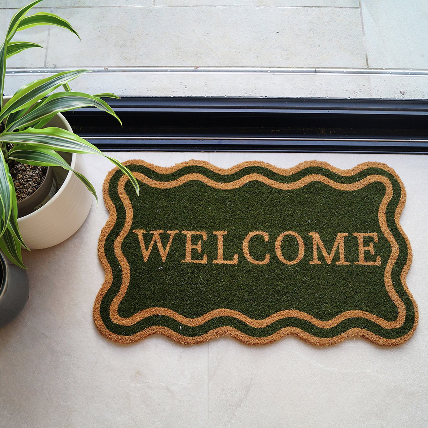Mighty Mats Latex Olive Welcome Cut Pile Doormat - 45x75cm