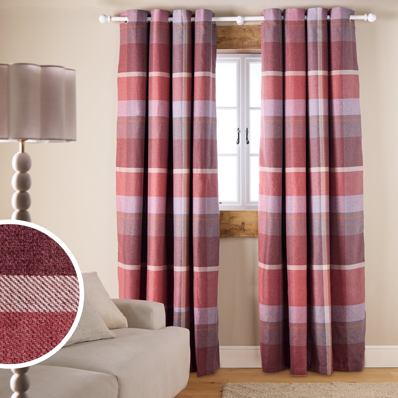 Argos Home Check Blackout Eyelet Curtain - Red