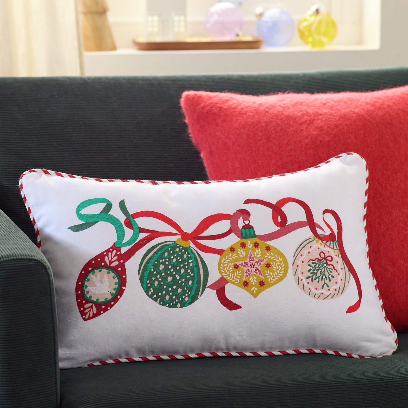 Argos Home Bauble Printed Cushion - 50x30cm
