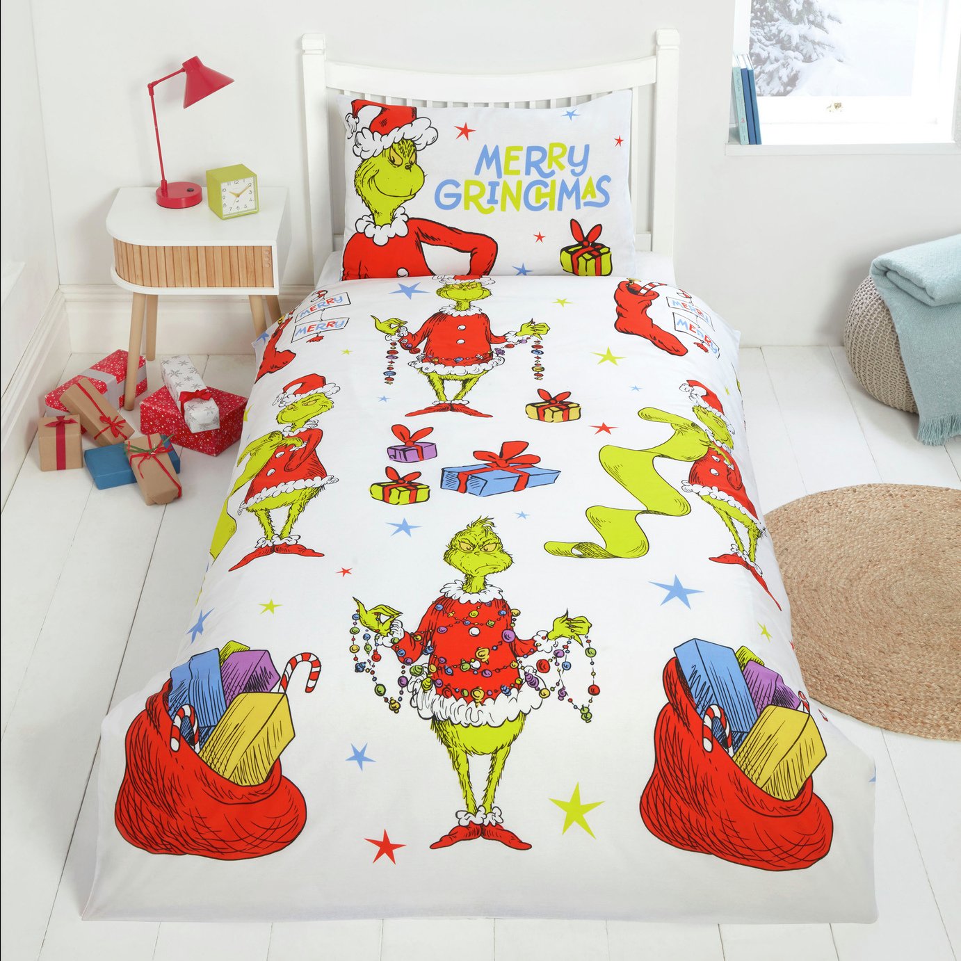 The Grinch White Kids Bedding Set