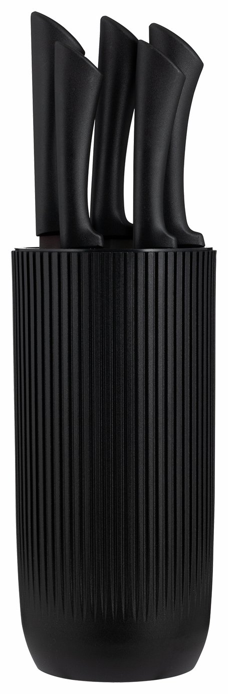 Viners 6 Piece Round Ribbed Knife Block Set - Black