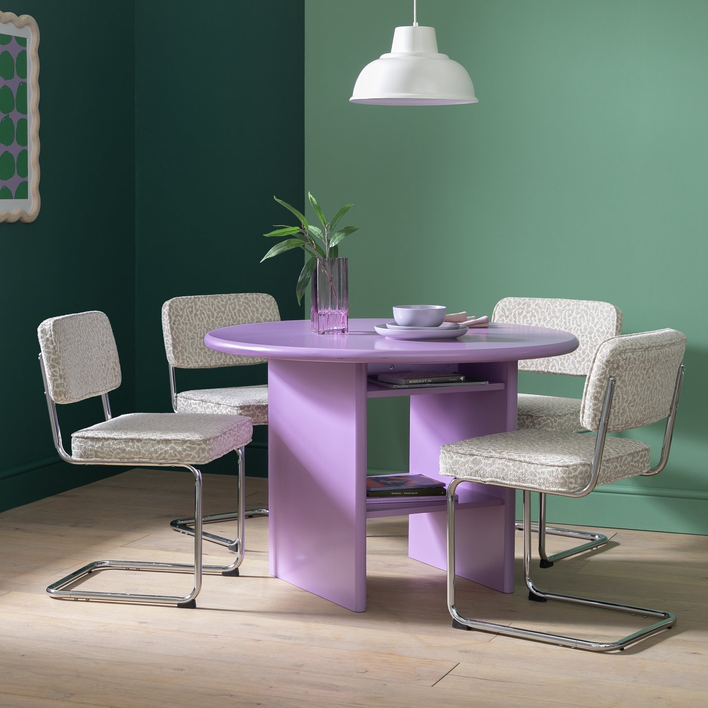 Habitat Geller Purple Dining Table & 4 Natural Chairs 