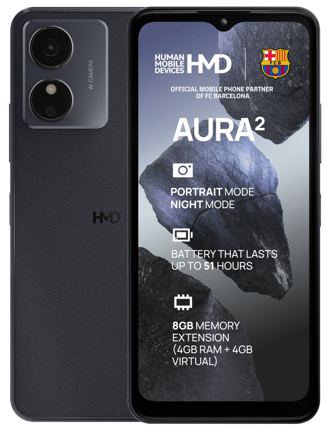 SIM Free HMD Aura2 128GB Mobile Phone - Midnight Black