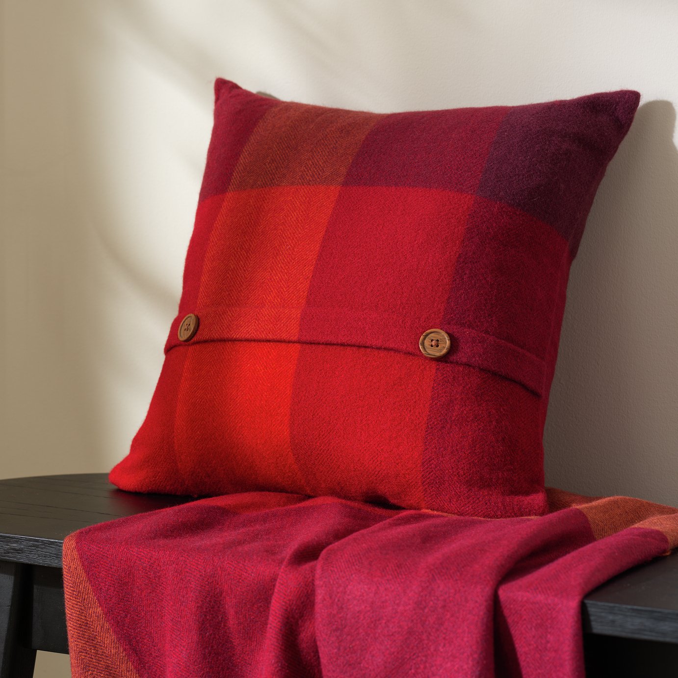  Home Herringbone Check Cushion - Red - 43x43cm