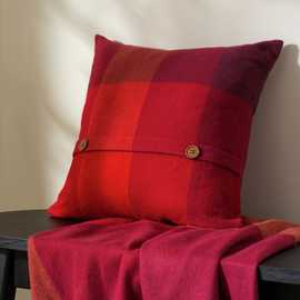 Home Herringbone Check Cushion - Red - 43x43cm