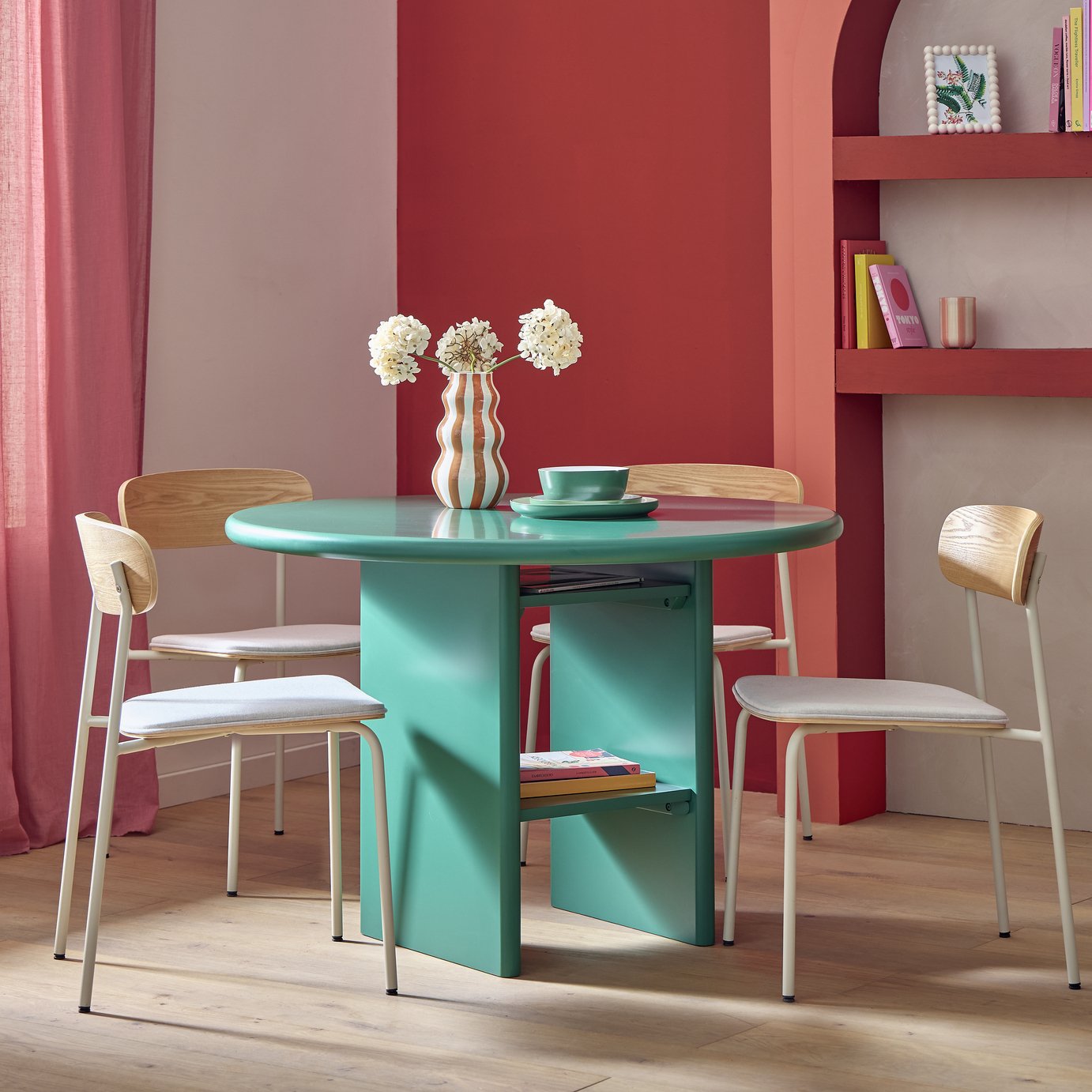 Habitat Geller Green Dining Table and 4 Natural Chairs 