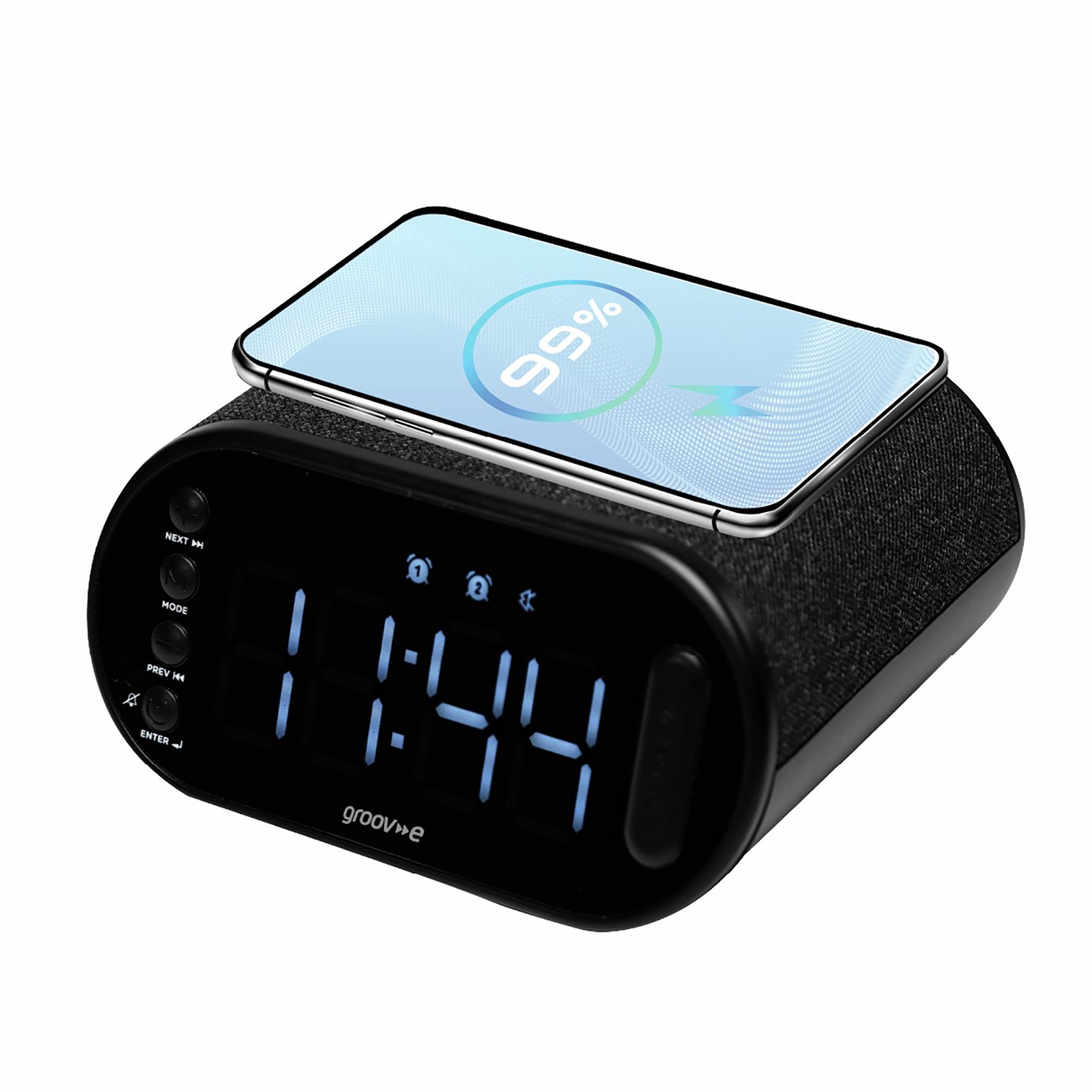 Groov-e Atlas II FM Alarm Clock Radio with Wireless Charging