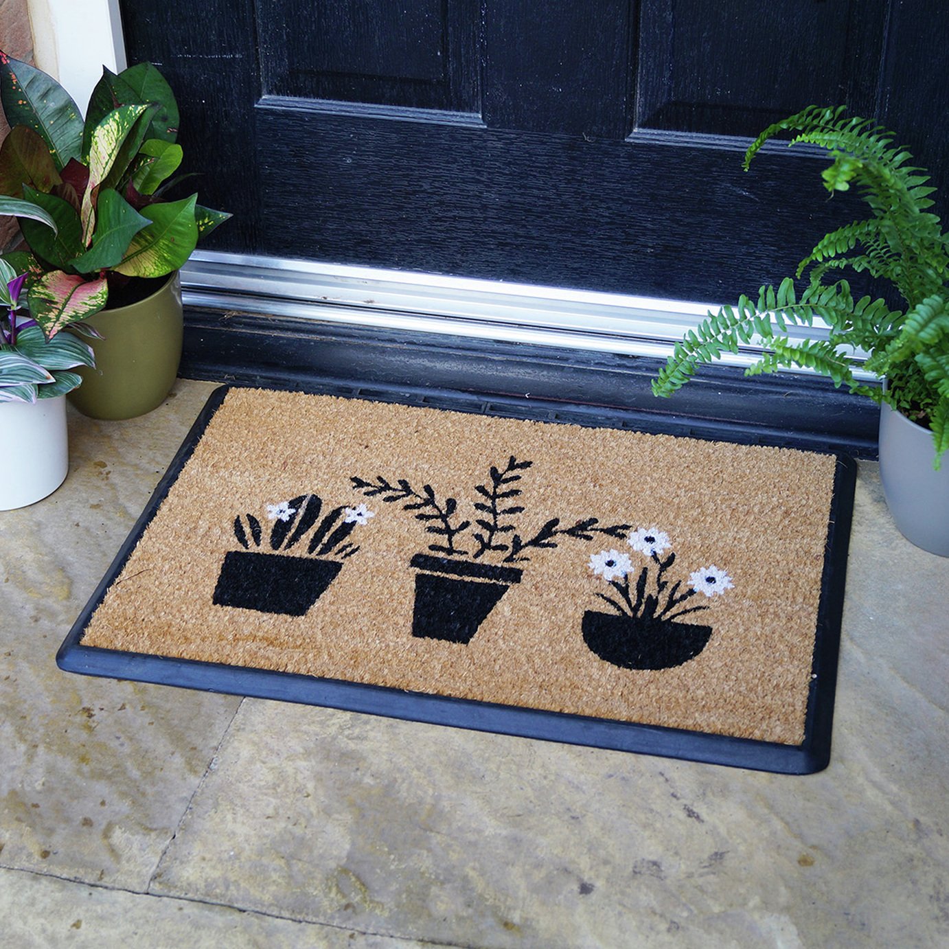 Mighty Mats Rubber Flower Pots Cut Pile Doormat - 40x60cm