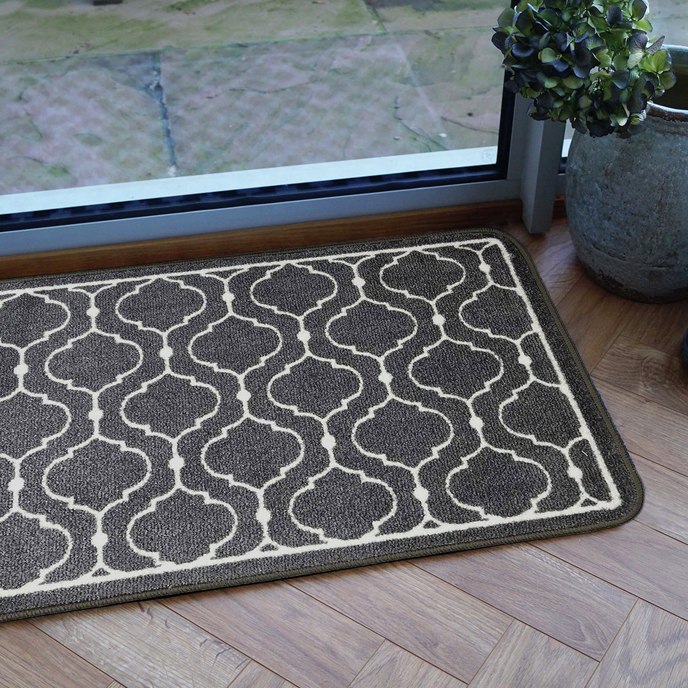 Mighty Mats Supersoft Washable Grey Geo Doormat - 50x75cm