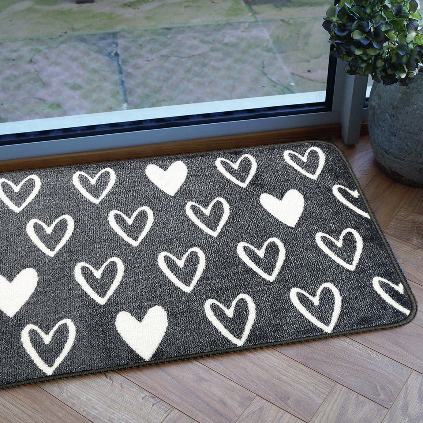 Buy Mighty Mats Supersoft Washable Grey Hearts Doormat - 50x75cm