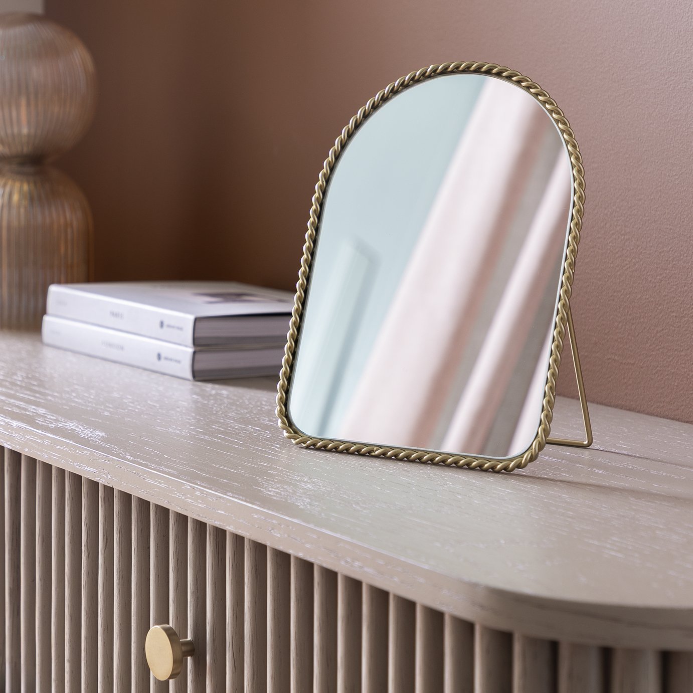 Habitat Gold Rope Twist Arch Dressing Table Mirror - 16x21cm