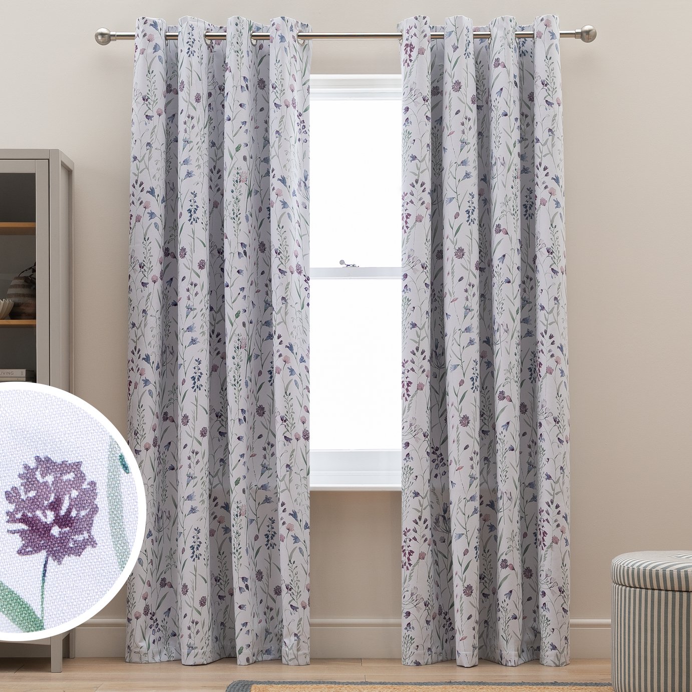 Argos Home Floral Blackout Eyelet Curtain - Purple