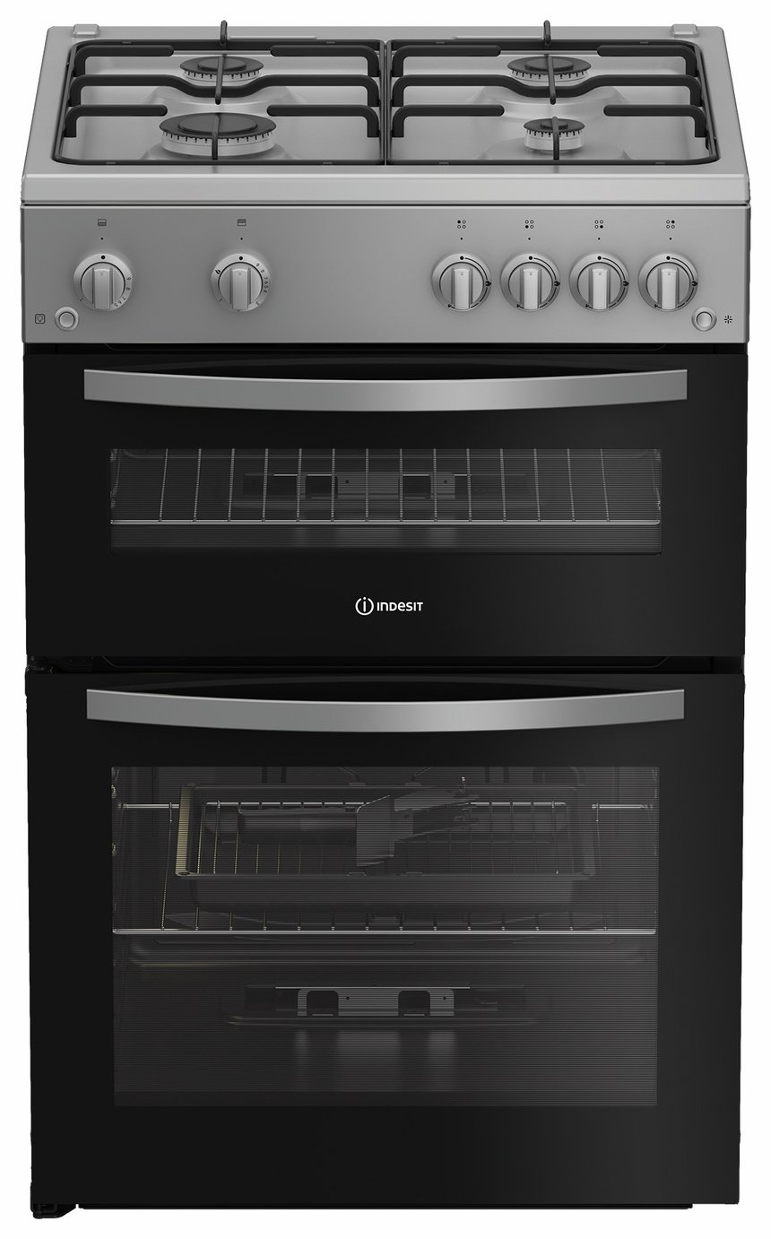 Indesit IDG6GS 60cm Double Oven Gas Cooker - Silver