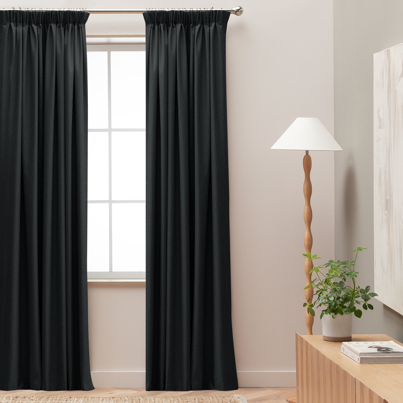 Habitat Blackout Pencil Pleat Curtains - Charcoal -168x229cm