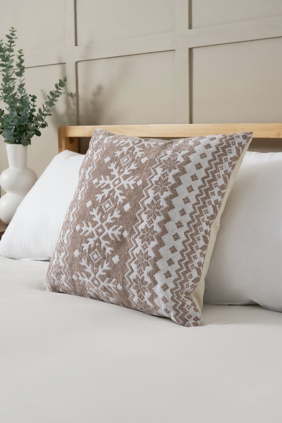 BHS Fairisle Cushion - Brown & Cream - 42x42cm
