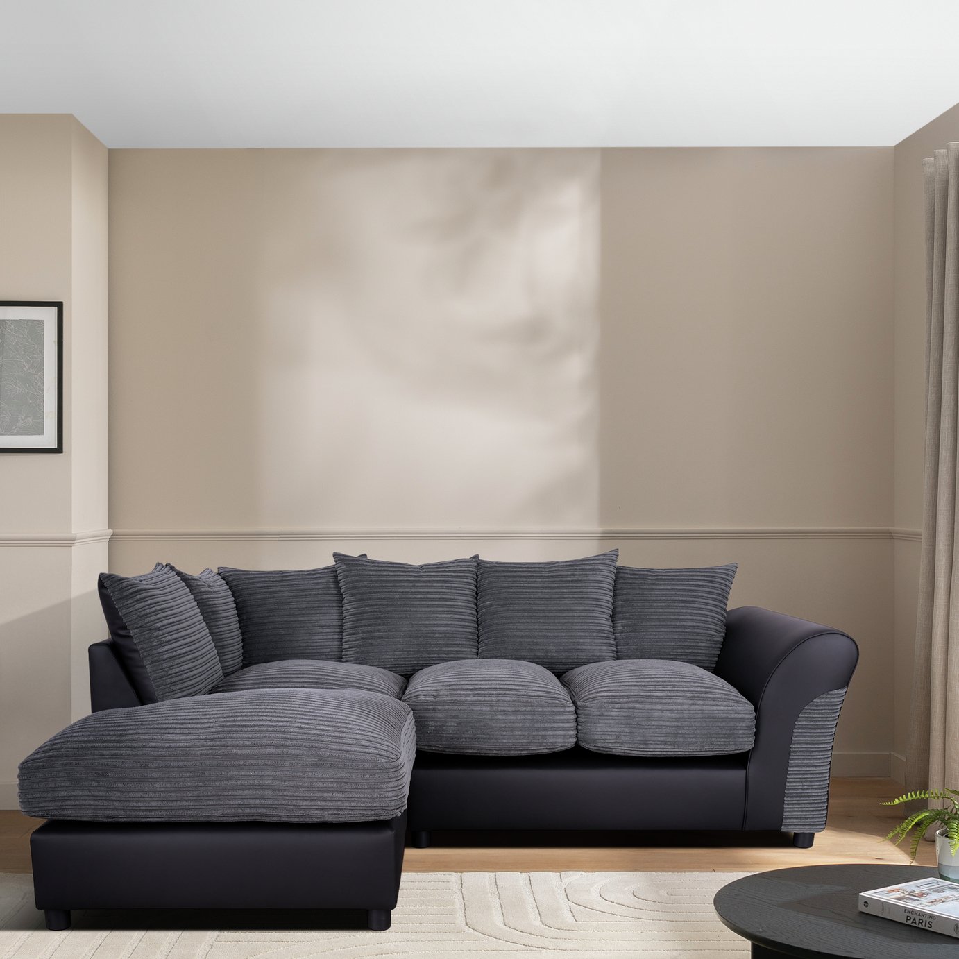 Argos Home Harry Left Hand Corner Chaise Sofa - Charcoal