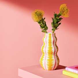 Habitat Stripe Ceramic Pink & Yellow Wiggle Vase