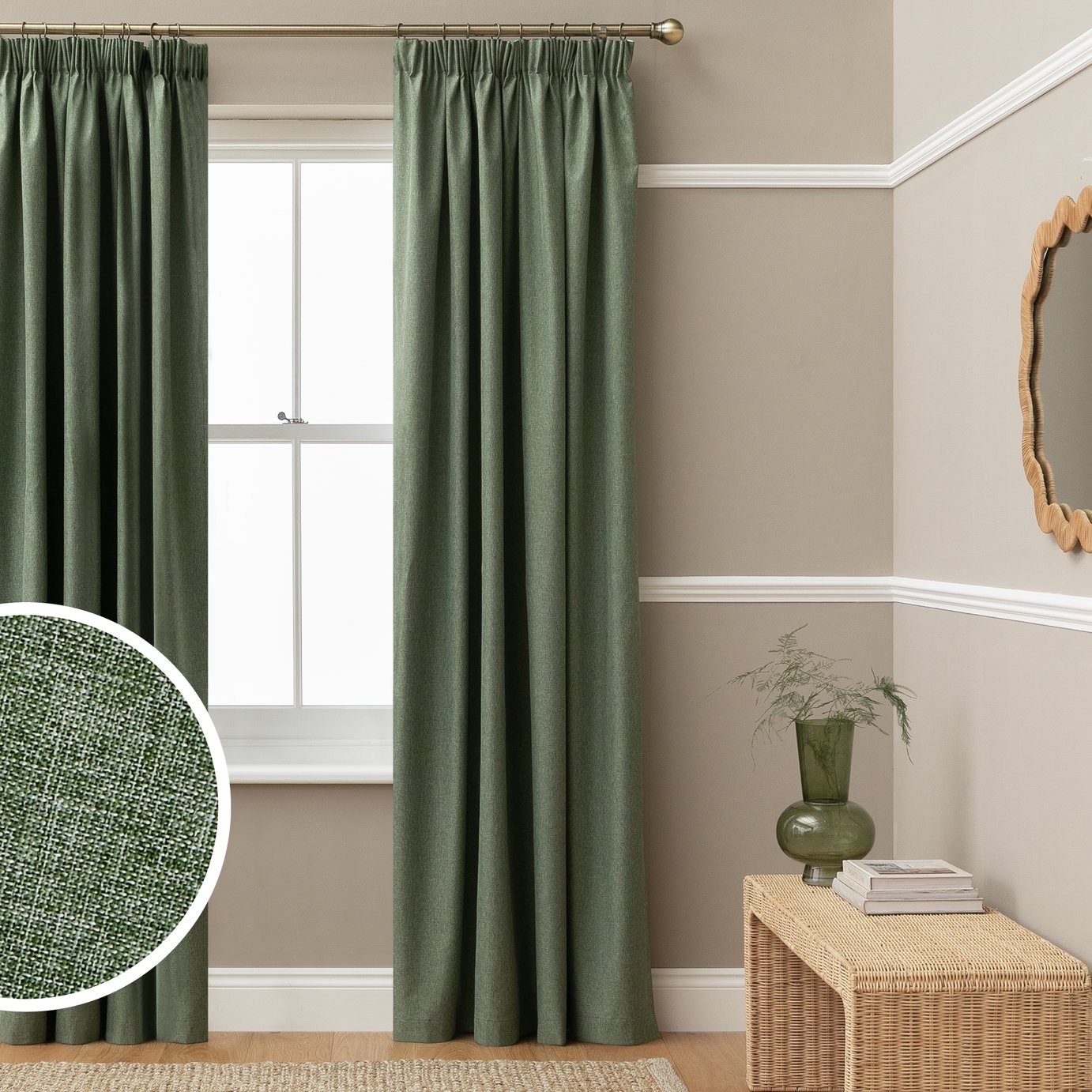 Habitat Blackout Pencil Pleat Curtains - Green - 168x183cm