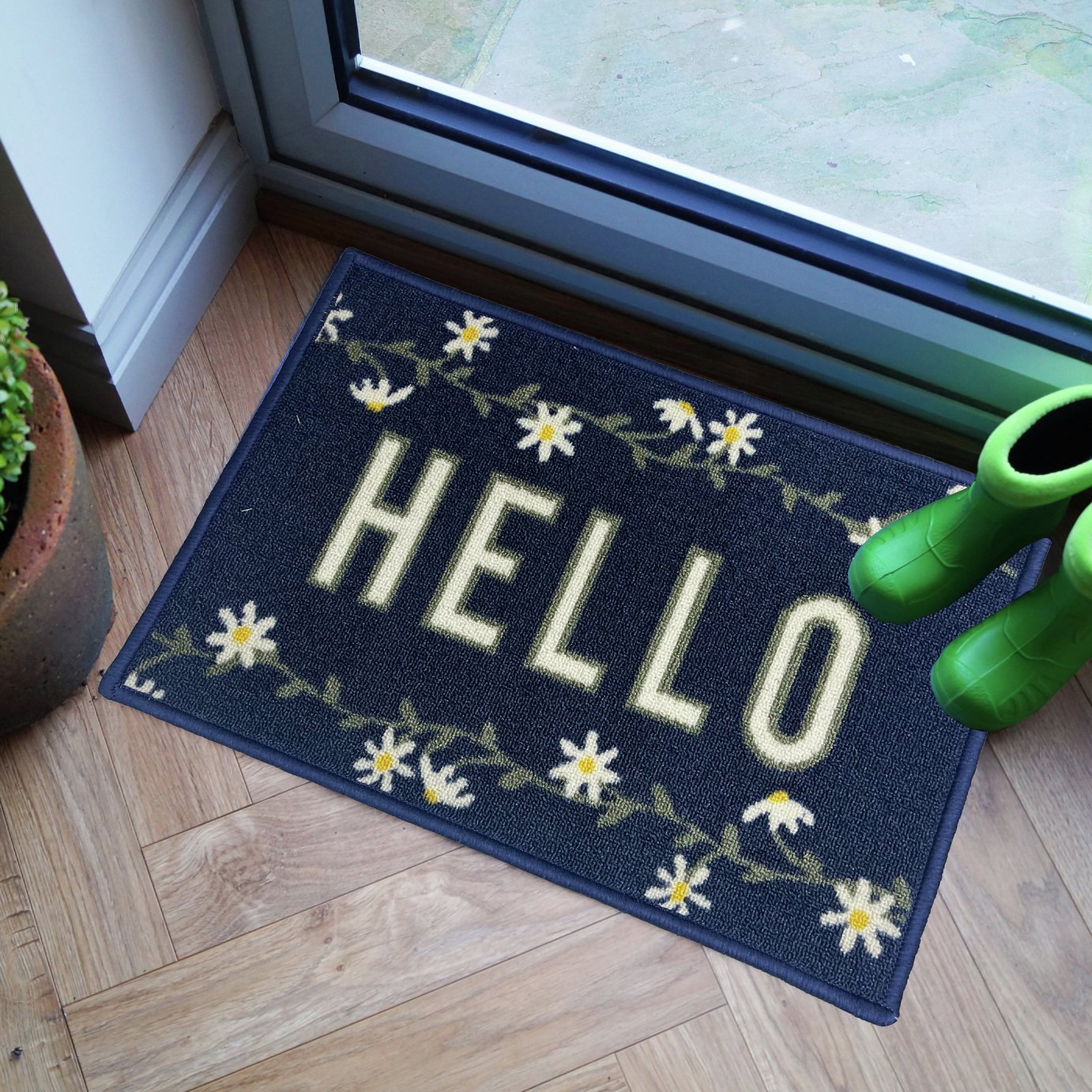 Primeur Mighty Mats Hello Daisy Navy Doormat - 60x40cm