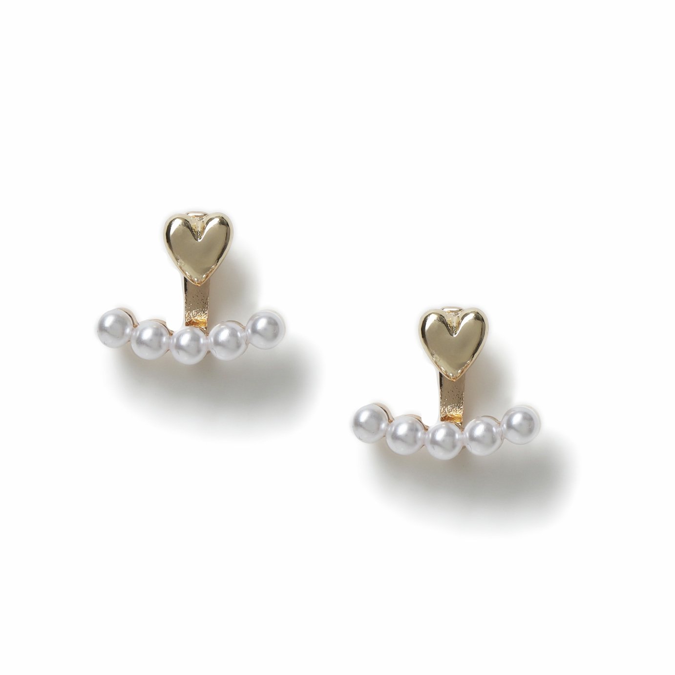 Freedom Yellow Gold Heart Pearl Stud Earrings
