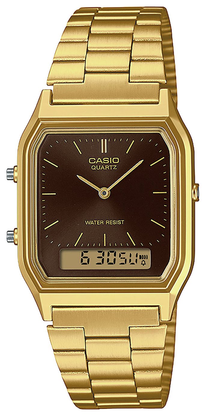 Casio Classic Brown Dial Dual Display Stainless Steel Watch