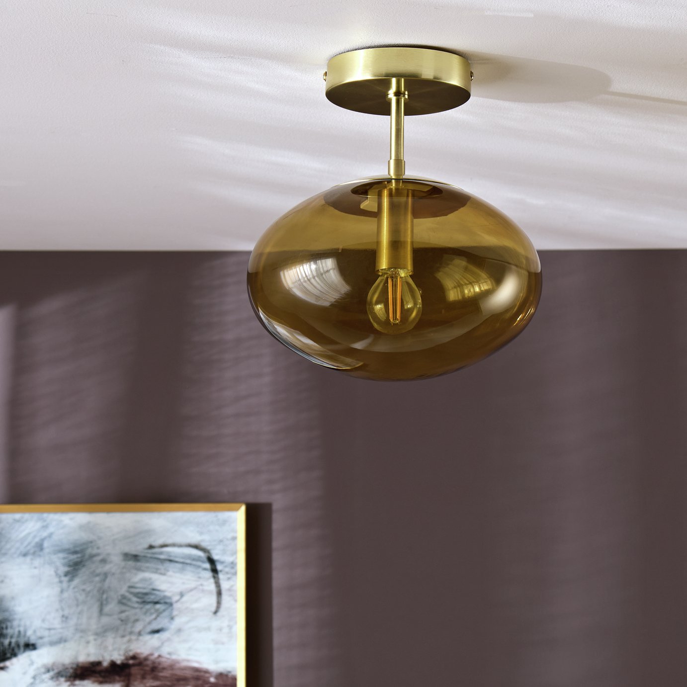 Habitat Honey Glass Pendant Light - Brown