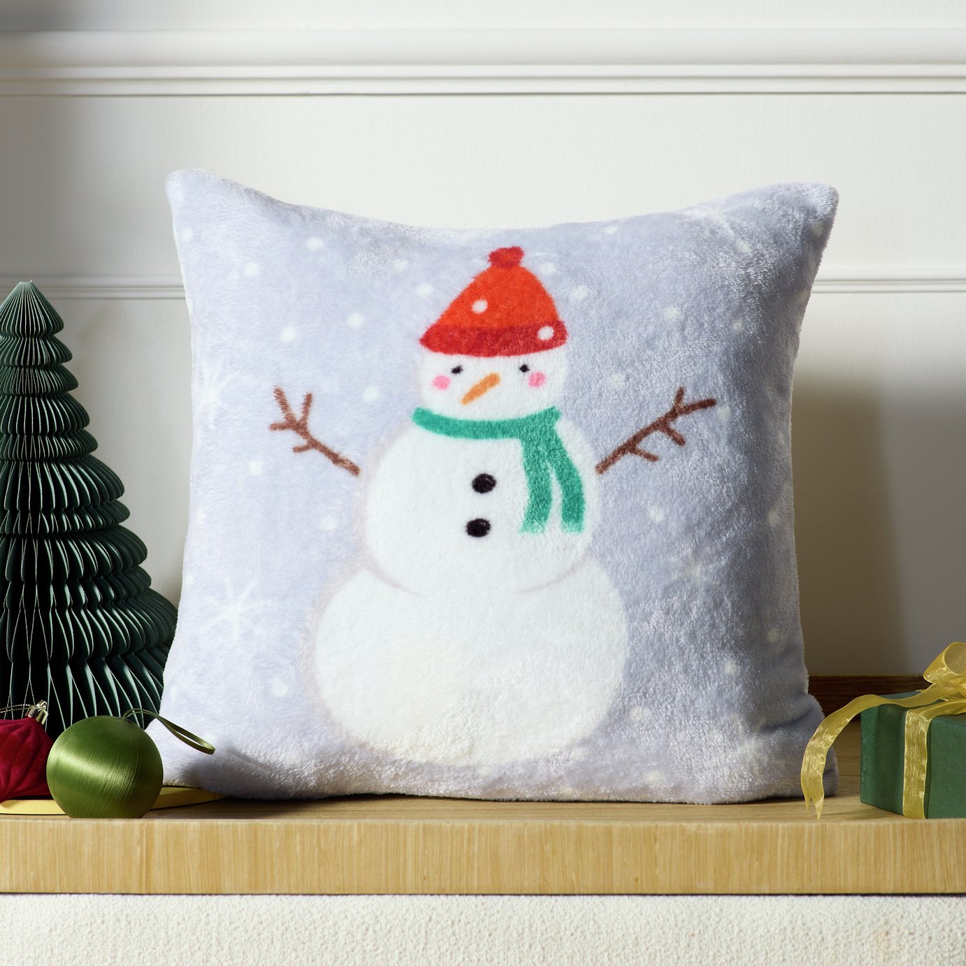 Argos Home Snowman Fleece Cushion - Blue - 43x43cm