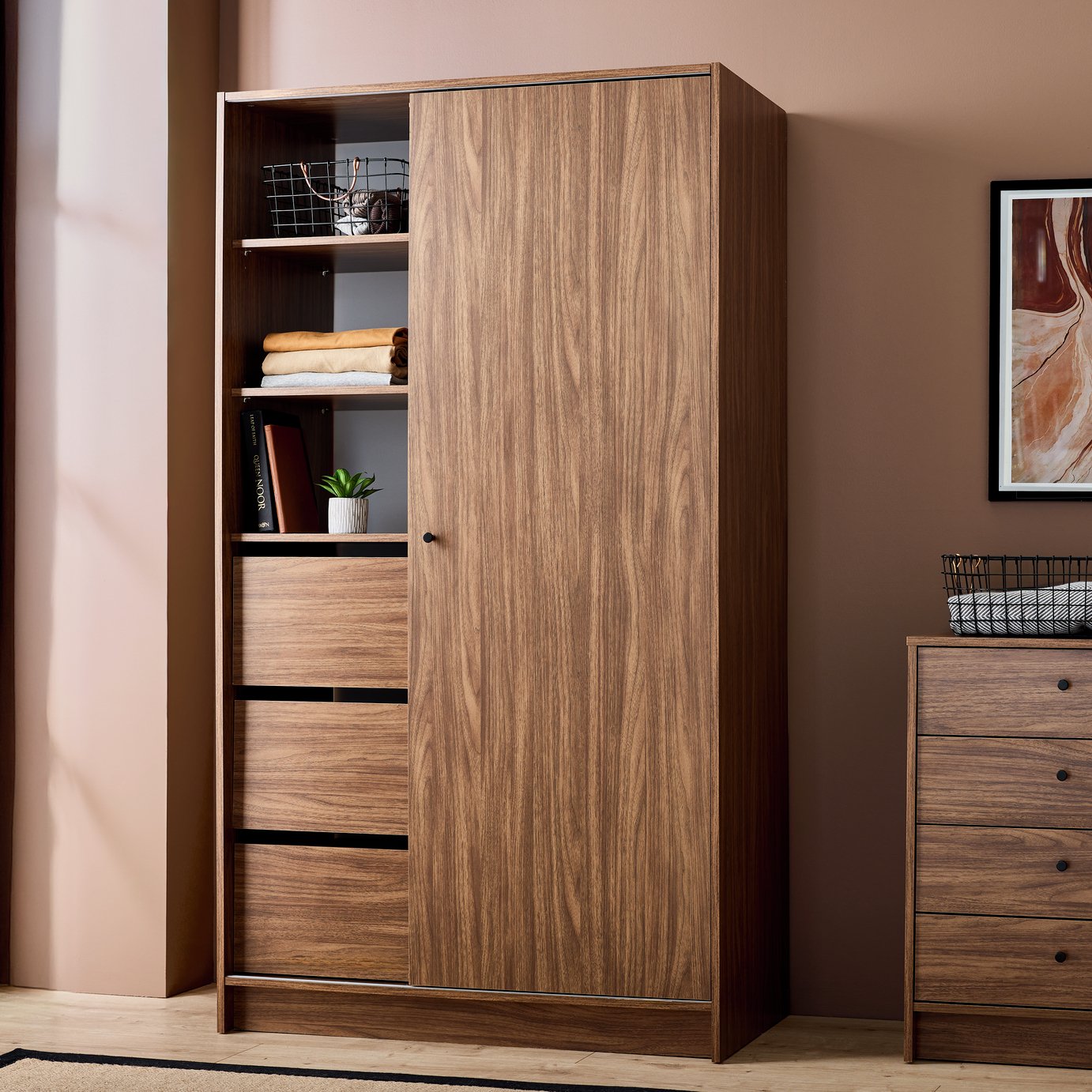 Argos Home Malibu 1 Door 3 Drawer Sliding Wardrobe - Walnut